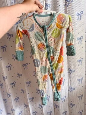 Little Sleepies Multicolor Smiley Footed One-Piece with Teal Trim